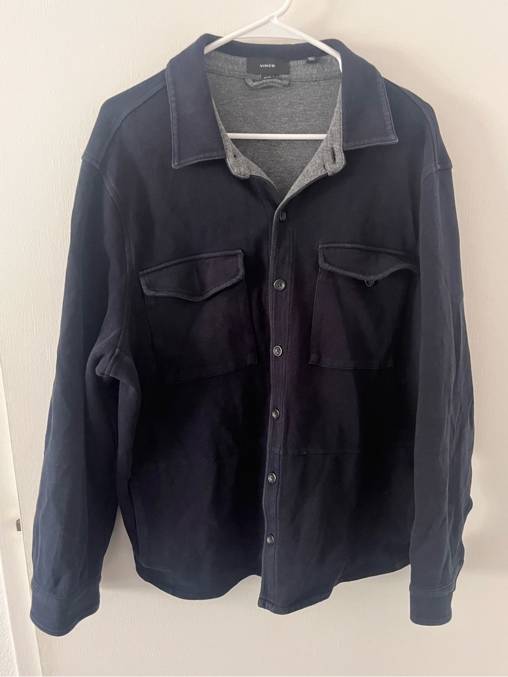 VINCE Double-Knit Cotton-Blend Piqué Shirt Jacket Style Navy Black Size XL